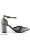 Molly Anthracite Satin Pointed Toe Stone Mesh Thick Heeled Evening Dress Bridal Shoes - 6
