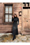    Women's Long Sleeve Turtleneck Deep Slit Detail Crepe Dress