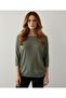 Mercerized Crew Neck Three Quarter (Capri) Sleeve Knitwear Thin Blouse - 2