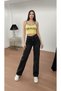 Women's Black Stretch Fabric Super High Waist Loose Jean Leg Denim Palazzo Pants - 4