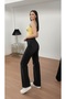 Women's Black Stretch Fabric Super High Waist Loose Jean Leg Denim Palazzo Pants - 6