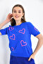 Cobalt Color Heart Detail Women's Sweater - 4