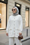 Oslo Thessaloniki Fabric Cardigan Double Suit – O Oversized Mold – Winter Hijab Suit Ecru - 4