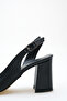 Women's Black Leather Asymmetrical Strappy Pointed Toe Chunky Heel Shoes - 5