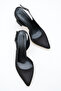 Women's Black Satin Fabric Asymmetrical Strap Pointed Toe Thick Heeled Shoes - 6
