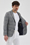 Ferruci Men's Black - Blue Plaid Slim Fit Slim Fit Mono Collar Sports Blazer Jacket - 4