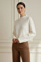 Loose Long Sleeve High Neck Crop Ecru Knit Sweater - 3