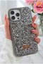 iPhone 15 Pro Max Case with Velvet Diamond Design (Remove the Gelatin) and Gray Stone Sparkling Diamond Silicone Cover - 3