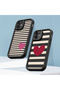 iPhone 15 Pro Compatible Black Silicone Heart Pattern Lens Protection Shock Absorbing Flexible Case - 8