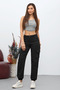 Black Cargo Pocketed Gabardine Fabric Trousers - 7