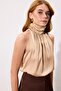 High Neck Sleeveless Blouse - Camel