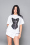 Black Cat Corset Printed Relaxed Fit White Women's Tshirt - 7