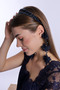 White Pearl Maternity Crown with Navy Blue Dangling Earrings 1012 - 6