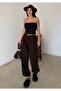Women's Brown Pleated Oversized Woven Baggy Trousers