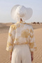 Combed Cotton Bonnet Turban with Detachable Bow on the Back, S-4, Cream - 3