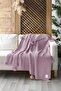 Coco Rice Knitted Knitwear TV Blanket Throw Lilac Knitted Sofa Shawl with Pompom - 2