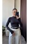 Turtleneck Women's Anthracite Finger Detailed Blouse - 5