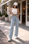 Nvn Hsn Cnk Alice Medium Blue Snow Wash Blue Stretch Fabric High Waist Palazzo Loose New Season