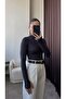 Turtleneck Women's Anthracite Finger Detailed Blouse - 4