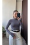 Turtleneck Women's Dark Gray Finger Detailed Blouse - 6