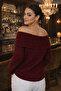 Madonna Collar Ribbed Knitwear Sweater Claret Red - 2