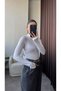 Turtleneck Women's White Finger Detailed Blouse - 6