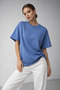 Women's Blue 100% Cotton Oversize Basic T-Shirt – Relaxed Fit Relaxed Crew Neck T-Shirt - 4