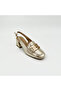 Gold Color Genuine Leather Heeled Slingback Shoes with Chain Accessories - 4