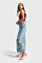 Women's Snow Jean Color Floral Embroidered Culotte Fit Design Denim Jeans - 4