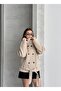 Double-Breasted Stand-Up Collar Short Coat with Belt - 2