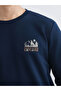 Lcwaikiki Classic Navy Blue Crew Neck Printed Men's Thick Sweatshirt - 3