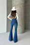 Blue Extra Wide Leg High Waist in Leggings Form Stretch Fabric Spanish Jeans - 6