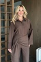 Brown Belt-Detail Trouser Shirt Set - 8862 - 6