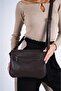 Women's Brown Shoulder Bag with 7 Compartments with Cross Strap - 2