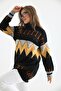 Women's Zigzag Pattern Bearded Sweater Black 21-6294 - 4