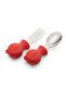 Premium Children's Bpa Free Quality Silicone Handle Stainless Steel Tip Fork-Spoon / Red - 7