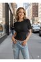 Black Crew Neck Basic Body Darkalıp Ribbed Fabric Short Sleeve Body