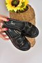 Black Genuine Leather High-Sole Daily Women's Slippers P291049403 - 3