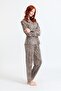 Women's 13504-577 Leopard Pattern Velvet Pajama Set