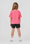 Girl's Crew Neck Embroidered Summer Regular Fit Pink Shorts Set Us2522-C-V1 - 3