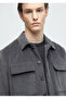 Dark Gray Plain Casual Fit Woven Velvet 100% Cotton Overshirt - 5