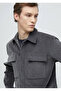 Dark Gray Plain Casual Fit Woven Velvet 100% Cotton Overshirt - 6