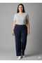 Women's Large Size Crepe Fabric Elastic Waist Lycra Palazzo Navy Blue Trousers