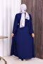 Shoulder Stone Embroidered Waist Tie Ferace 7805 Navy Blue - 5