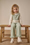 3-Piece Girl's Top and Bottom Set with Muslin Vest and Ruffle-Legged Pants, Light Green - 2
