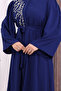 Shoulder Stone Embroidered Waist Tie Ferace 7805 Navy Blue - 7