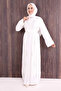Bead Embellished Full Length Ferace 7894 Ecru - 2