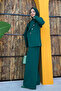 Button Detail Blazer Jacket Loose Pants Set 8302 Emerald - 2