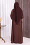 Oval Gathered Sleeve Cuffs Elastic Zippered Full Length Ferace 6005 Brown - 4