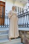 Lace Abaya Waist Belted Pocket Detailed Jumpsuit Set 3782 Stone - 3